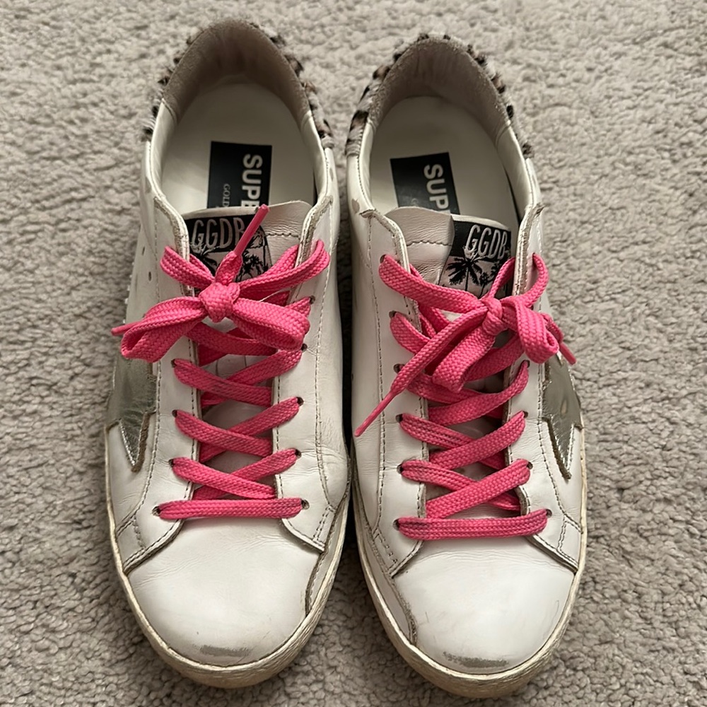 Golden Goose White and Pink Sneakers
